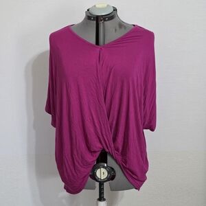 Umgee Fuchsia Twist Front Blouse